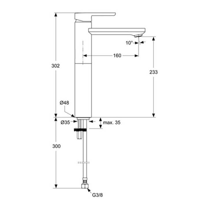Ideal Standard Einhebel-Waschtischbatterie NEON verlängerter Sockel ohne Ablaufgarnitur chrom