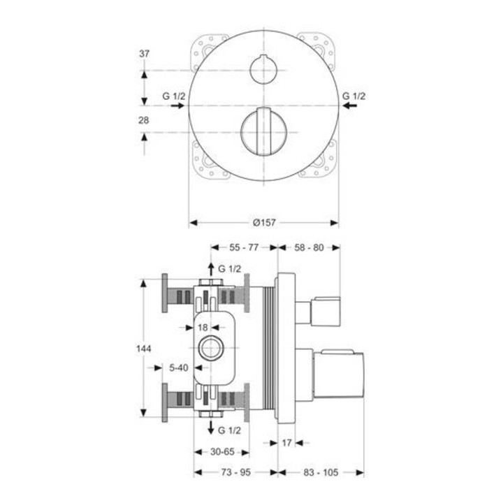 Ideal Standard Einzel-Thermostatbatterie NEON UP, Funktionsteil, Sichtteile chrom