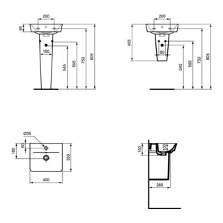 Ideal Standard Lave-mains CONNECT AIR 400 x 350 x 150 mm blanc