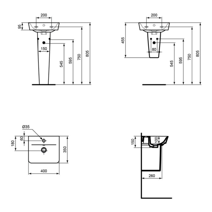 Ideal Standard Lave-mains CONNECT AIR 400 x 350 x 150 mm blanc