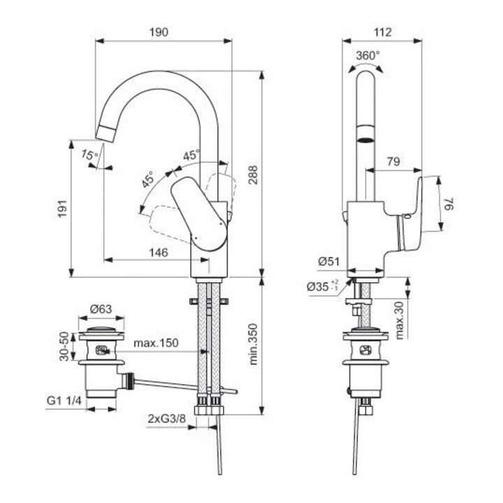 Ideal Standard Mitigeur de lavabo CERAFLEX avec bec haut pivotant chromé