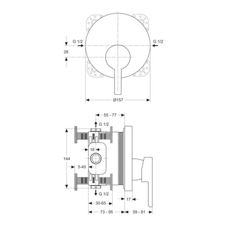 Ideal Standard Mitigeur monocommandé pour douche NEON UP, partie fonctionnelle, parties visibles chromé