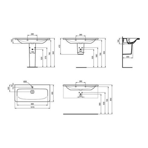 Ideal Standard Möbelwaschtisch TONIC II 1015 x 490 mm weiß