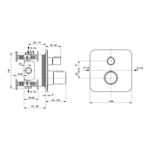 Ideal Standard thermostat de bain TONIC II UP kit 2 sécurité intrinsèque selon DIN EN 1717 chrome