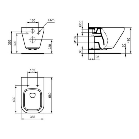 Ideal Standard Wand-Tiefspül-WC AquaBlade TONIC II 355 x 560 x 350 mm weiß