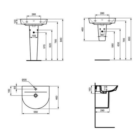 Ideal Standard Waschtisch AIR ARC CONNECT 550 mm weiß