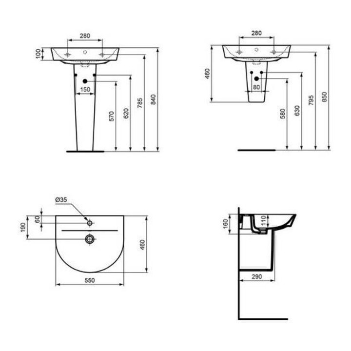 Ideal Standard Waschtisch AIR ARC CONNECT 550 mm weiß