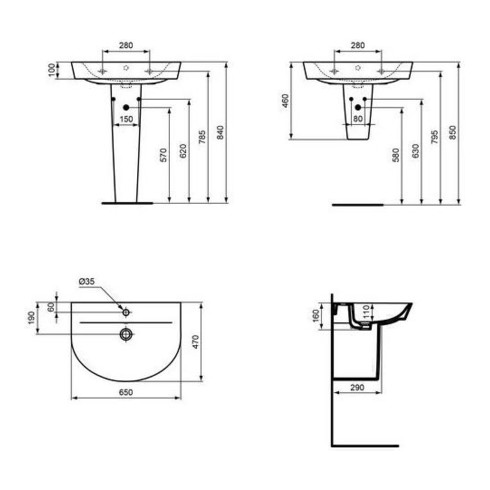 Ideal Standard Waschtisch AIR ARC CONNECT 650 mm weiß