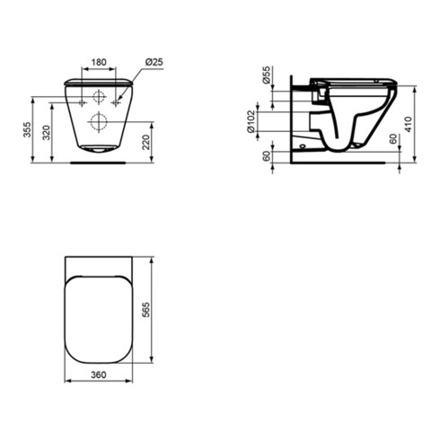 Ideal Standard WC suspendu à chasse d'eau basse TONIC II 355 x 560 x 350 mm, sans bord de rinçage blanc