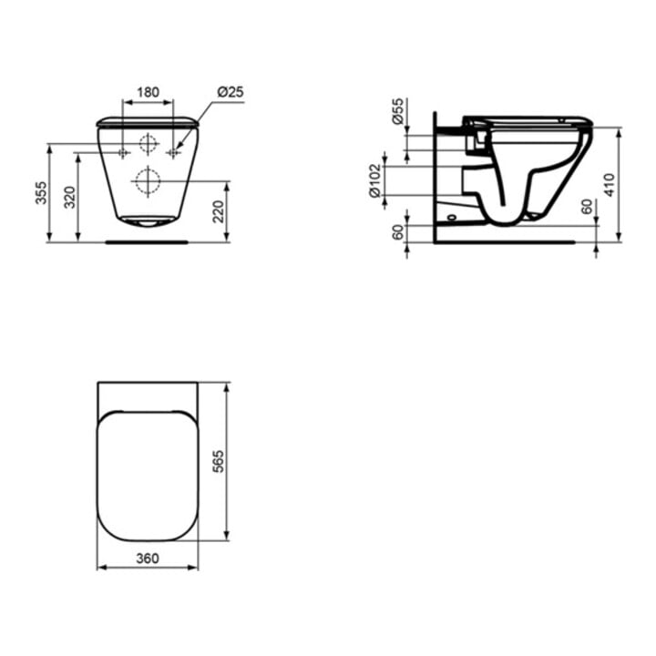 Ideal Standard WC suspendu à chasse d'eau basse TONIC II 355 x 560 x 350 mm, sans bord de rinçage blanc