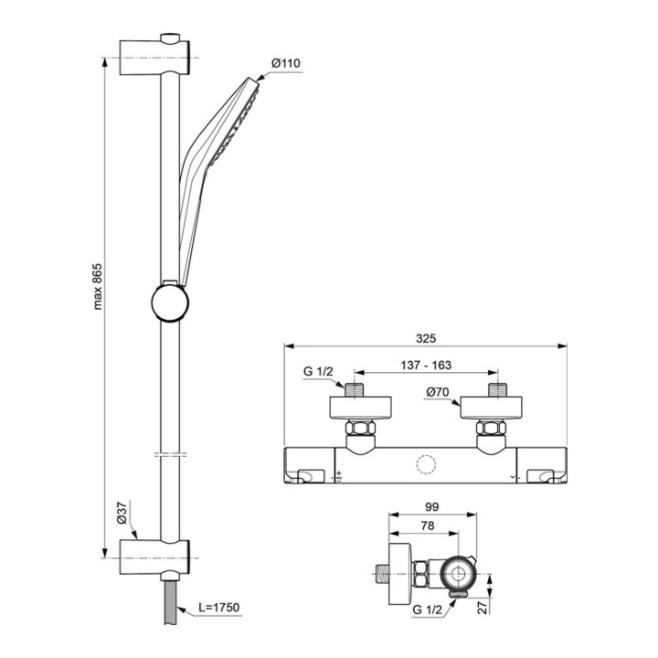 IDS Brausekombination CERATHERM m CeraTherm T50 Brausetherm. 900mm chrom