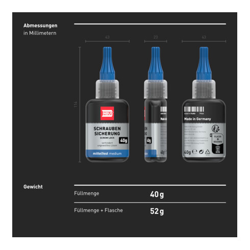 INBUS® 79560 Sécurisation de vis moyenne résistance, 40 g — Fabriqué en Allemagne