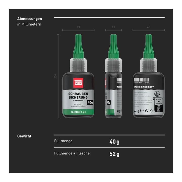 INBUS® 79680 Schraubensicherung hochfest, 40g — Made in Germany