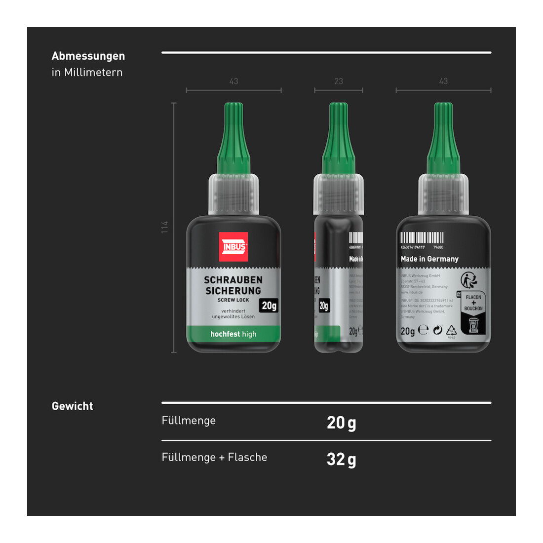 INBUS® 79680 Sécurisateur de vis haute résistance, 20g — Fabriqué en Allemagne