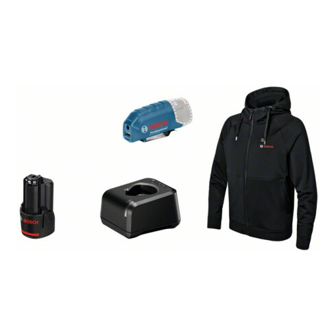 Bosch Abbigliamento riscaldabile GHH 12+18V XA: adattatore batteria, caricabatterie, 1 batteria