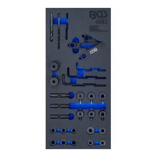 Insert de servante d'atelier 1/3 : Jeu d’outils et gabarits de perçage de culasse 28 pièces Kraftmann