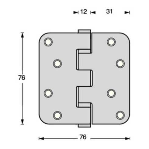 INTERSTEEL Charnière de porte à roulement à billes VA rd 76x76mm DIN L/R avec goupille extractible