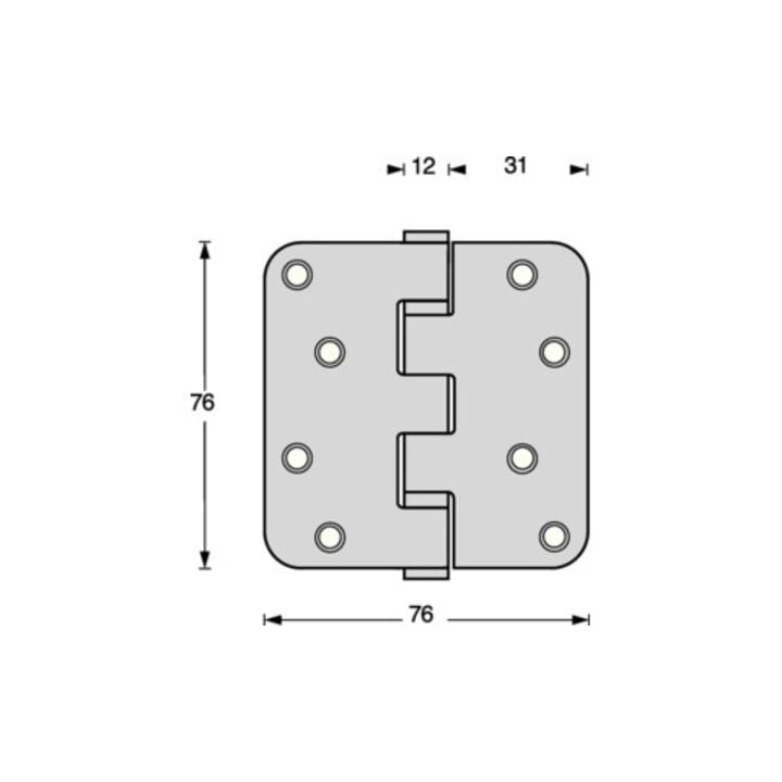 INTERSTEEL Charnière de porte à roulement à billes VA rd 76x76mm DIN L/R avec goupille extractible