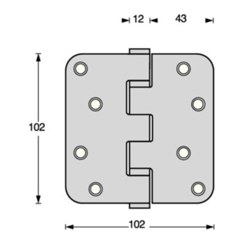 INTERSTEEL Charnière de porte à roulement à billes VA ronde 102x102 mm DIN G/D avec goupille extractible