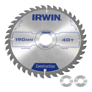 Irwin Lame de scie circulaire à main 190 × 30 mm 40 dents ATB