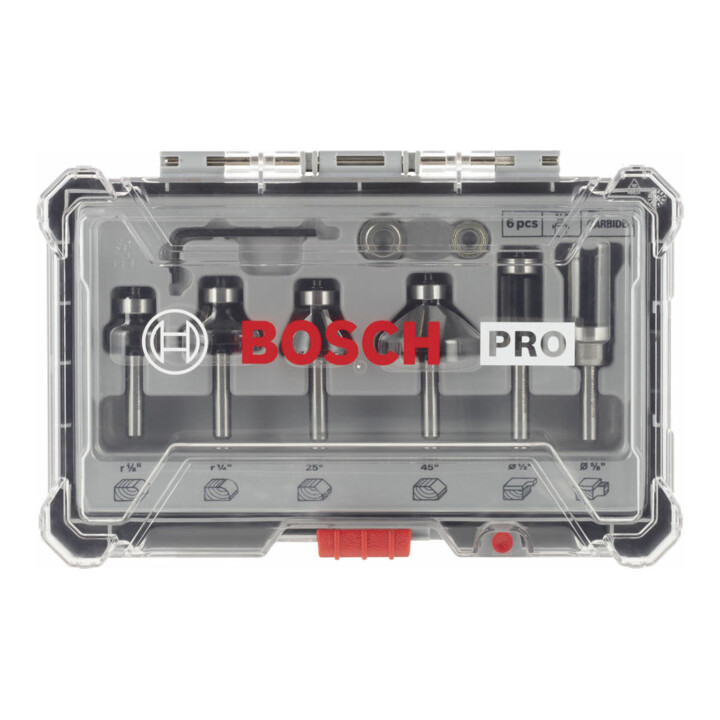Jeu d'arêtes et de fraises pour arêtes Bosch 1/4" tige 6 pièces