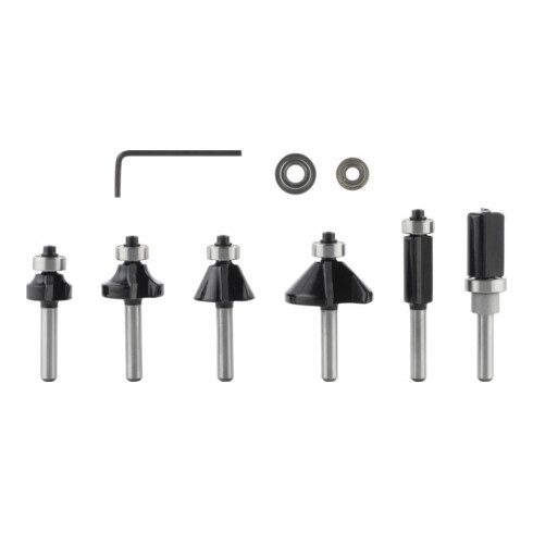 Jeu d'arêtes et de fraises pour arêtes Bosch 1/4" tige 6 pièces
