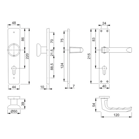 Ensemble interchangeable Hoppe à plaques longues Londres Aluminium