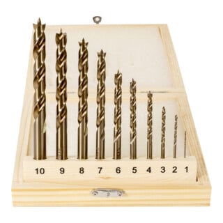 Jeu de 10 mèches à bois STIER HSS Co, 1-10 mm