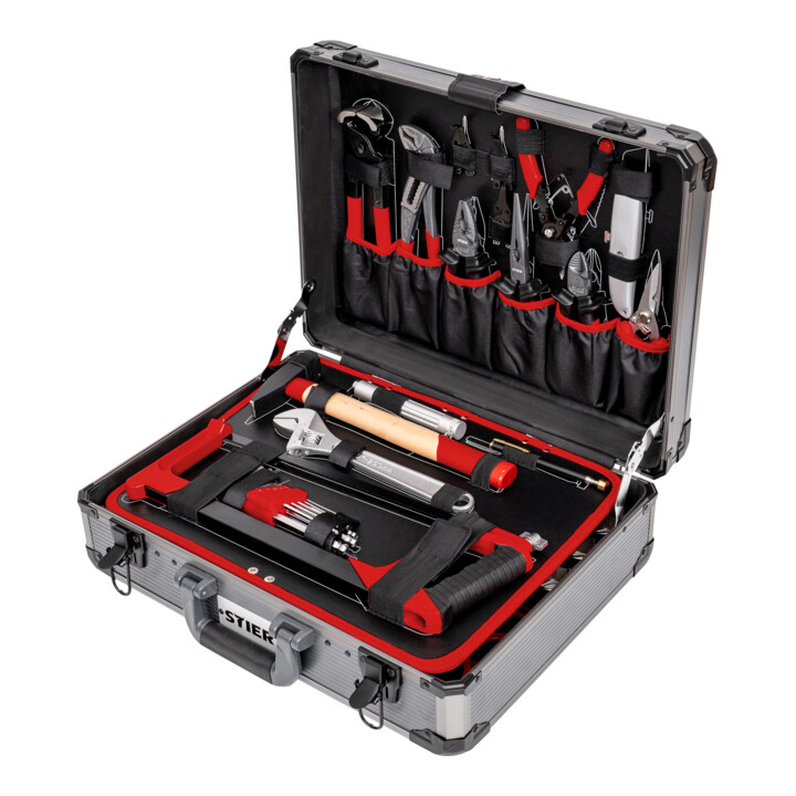 Jeu de 144 outils universels STIER dans une valise en aluminium