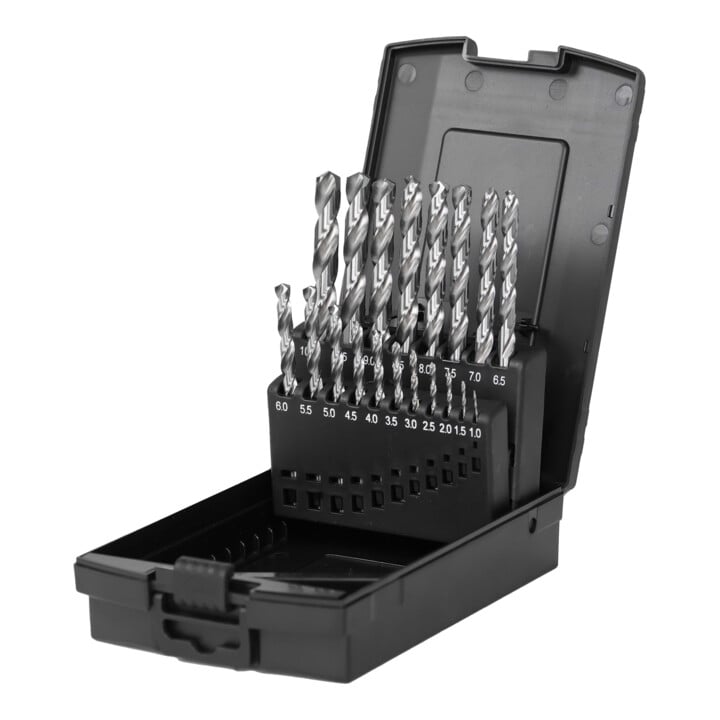 Jeu de 19 forets hélicoïdaux STIER Standard DIN 338 HSS-G 1-10 mm en coffret
