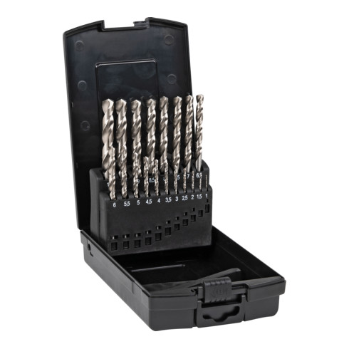 Jeu de 19 forets hélicoïdaux STIER Standard DIN 338 HSS-G 1-10 mm en coffret