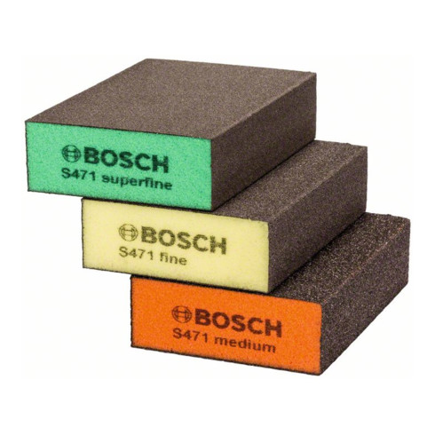 Jeu de 3 éponges à poncer Bosch S471 Best for Flat & Edge 69 x 97 x 26 mm M, F,SF