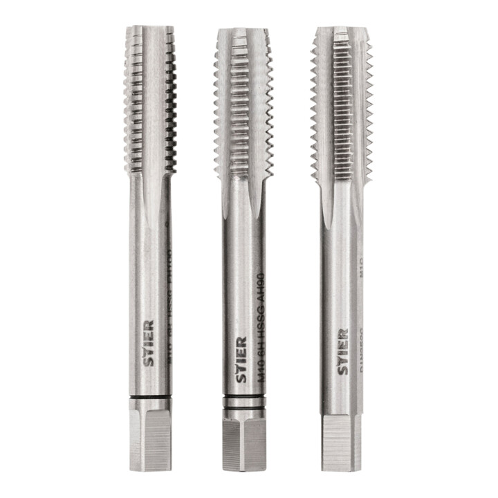 Set Stier Jeu de tarauds à main 3 pièces DIN 352 HSS-G M 10 + STIER Tourne-à-gauche DIN 1814 N° 2
