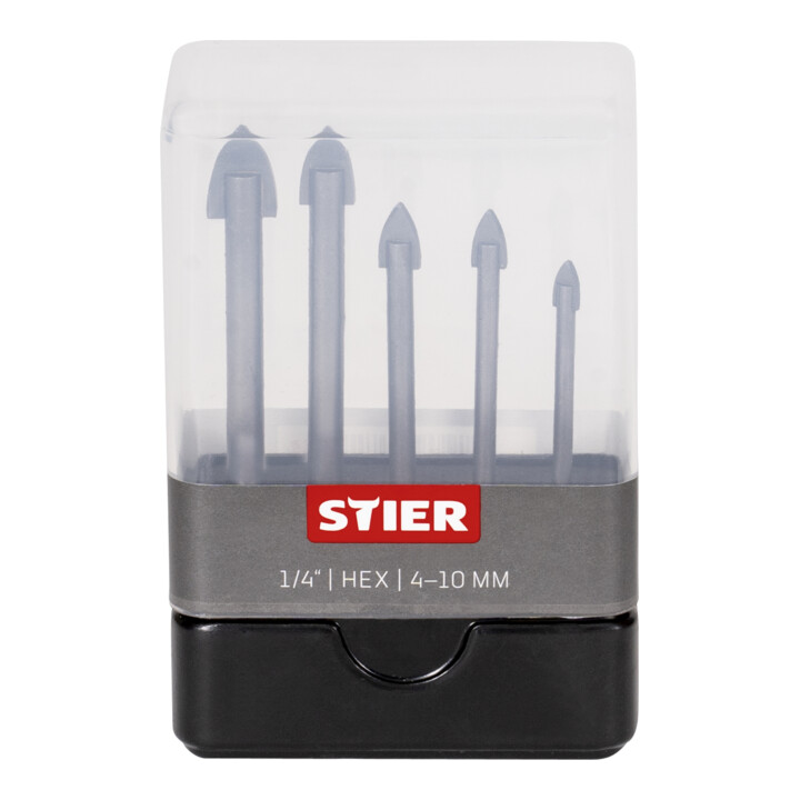 Jeu de 5 forets pour carrelages STIER 1/4 pouce, embout 4 - 10 mm