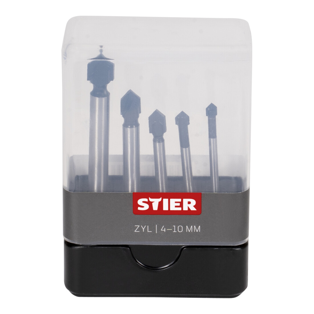 Jeu de 5 forets pour carrelages STIER, queue cylindrique 4 - 10 mm
