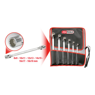 Jeu de 6 clés à douilles articulées KS Tools 18x19 mm