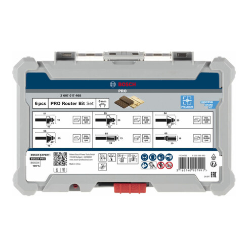 Jeu de 6 fraises Bosch à araser et de bordage, queue de 6 mm