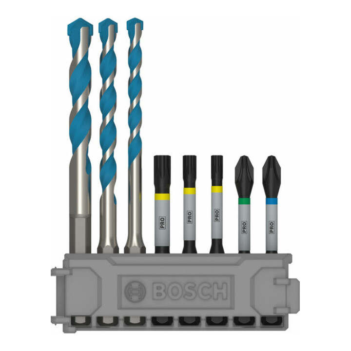 Jeu de 8 embouts de tournevis Bosch Impact Control 8 pièces mélangés à un foret multi-usages