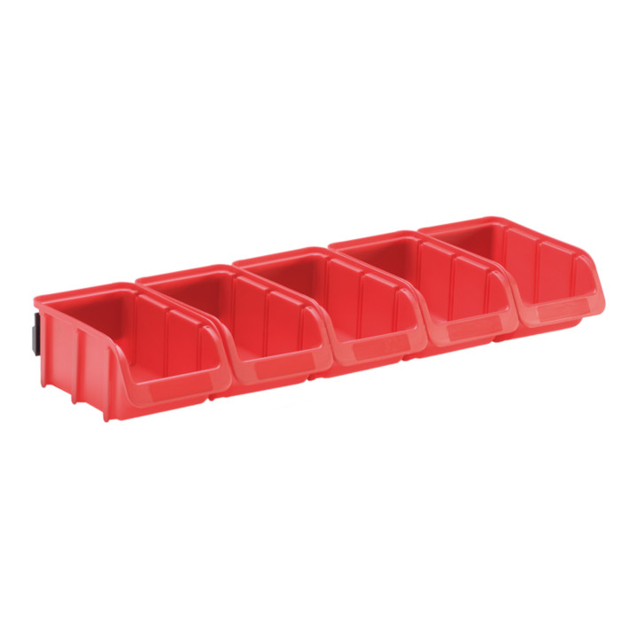 Jeu de bacs, PP avec rail en plastique 5 x t. 1, rouge