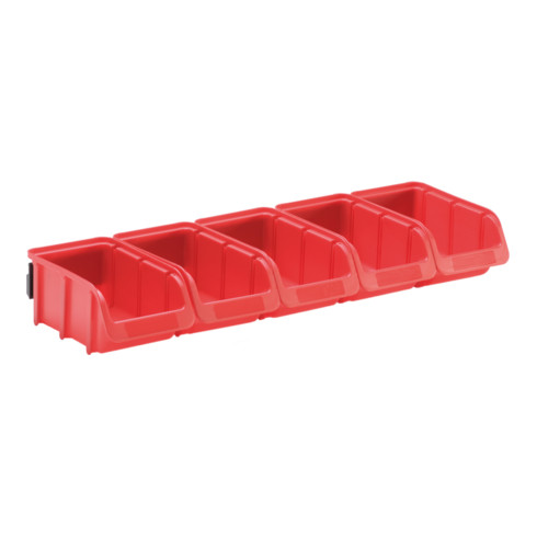 Jeu de bacs, PP avec rail en plastique 5 x t. 2, rouge