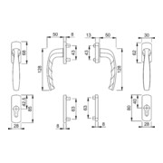 Jeu de balcons Hoppe NY 0810/961N/U10/... Alu.F1 63-73mm 4-KT.7mm-4