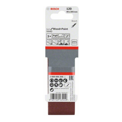 Jeu de bandes abrasives Bosch X440 Best for Wood and Paint 3-part 40 x 305 mm 120