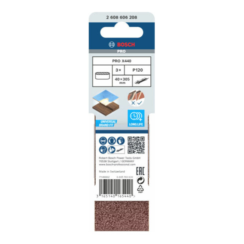 Jeu de bandes abrasives Bosch X440 Best for Wood and Paint 3-part 40 x 305 mm 120