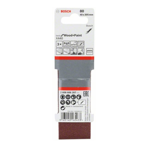 Jeu de bandes abrasives Bosch X440 Best for Wood and Paint 3-part 40 x 305 mm 80