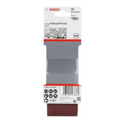 Jeu de bandes abrasives Bosch X440 Best for Wood and Paint 3 part 60 x 400 mm 40
