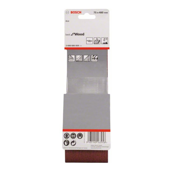 Jeu de bandes abrasives Bosch X440 Best for Wood and Paint 3-part 75 x 480 mm 60 80,100