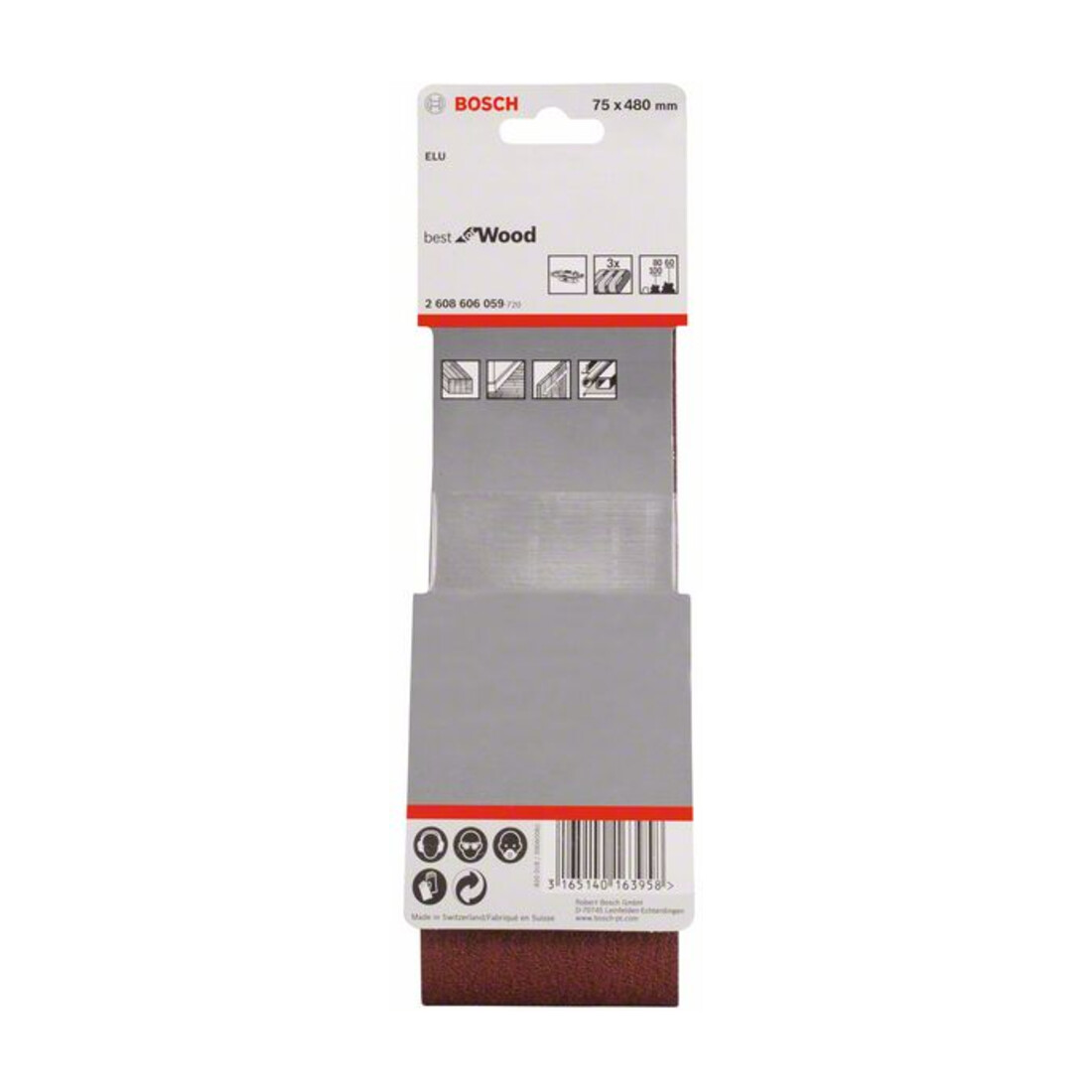 Jeu de bandes abrasives Bosch X440 Best for Wood and Paint 3-part 75 x 480 mm 60 80,100