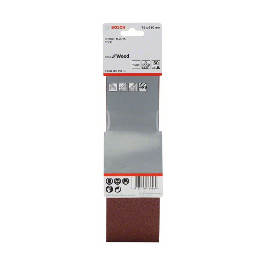 Jeu de bandes abrasives Bosch X440 Best for Wood and Paint 3-part 75 x 610 mm 60