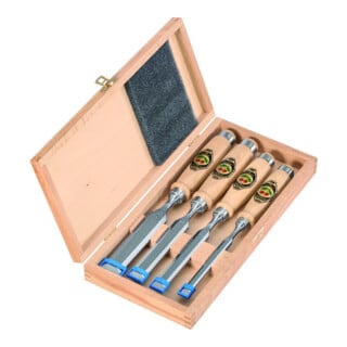 Jeu de burins Kirschen, manche en hêtre blanc dans boîte en bois 10 - 16 - 20 - 26 mm