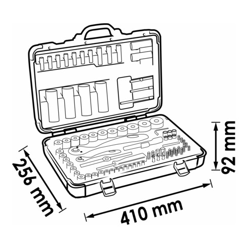 VIGOR Jeu de clés à douille V1706N ∙ Carré creux 6,3 mm (1/4 pouce), carré creux 12,5 mm (1/2 pouce) ∙ Profil hexagonal extérieur, profil TX intérieur, profil cruciforme PH, profil fente, profil Pozidriv PZ, intérieur